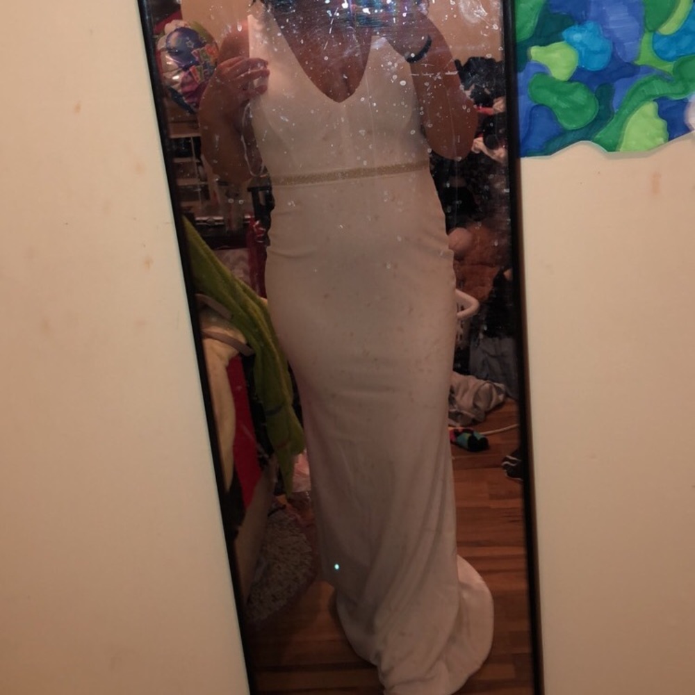 white fitted prom dress